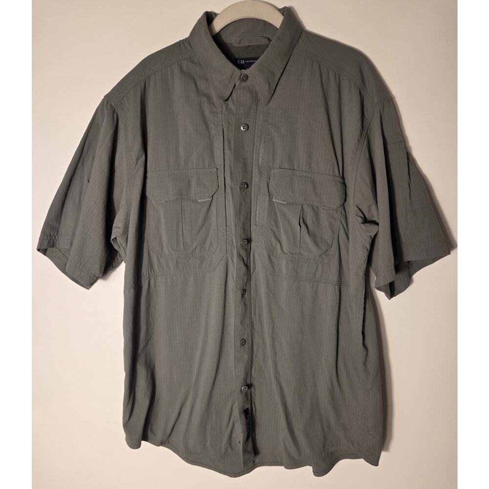 5.11 Tactical Ripstop Olive Green Shirt Size L Multi Pocket Vented Backside